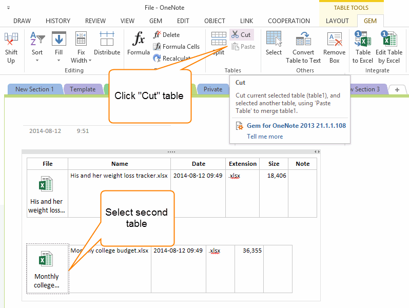 How To Merge Onenote Tables Cut A Table And Paste Into Another Office Onenote Gem Add Ins 0915