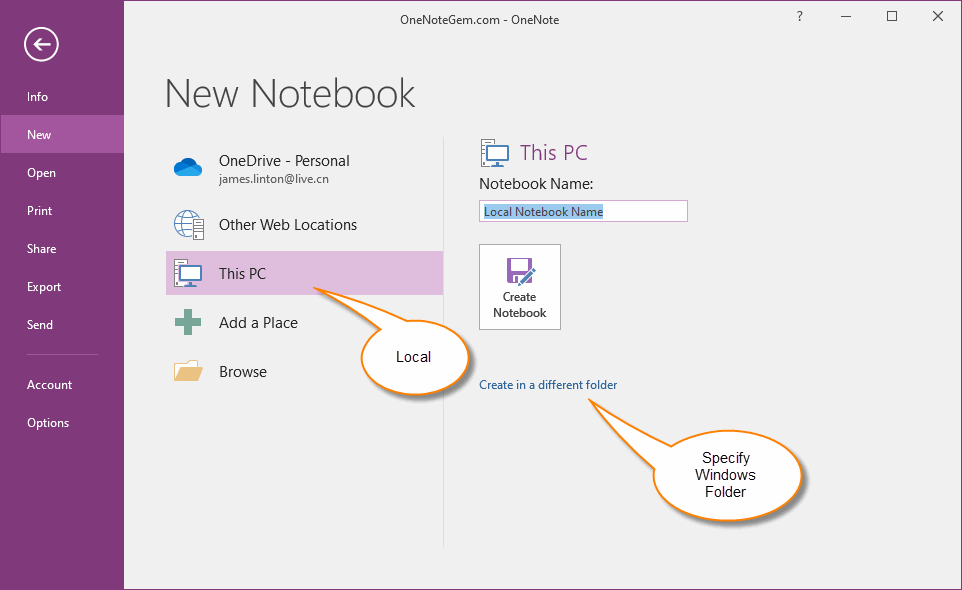 How to Create a Local OneNote Notebook and Open Its Windows Folder