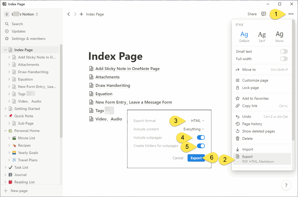 Export Notion Pages to HTML Files and Import Them into Office OneNote