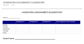 Homework Assignments Elementary Template