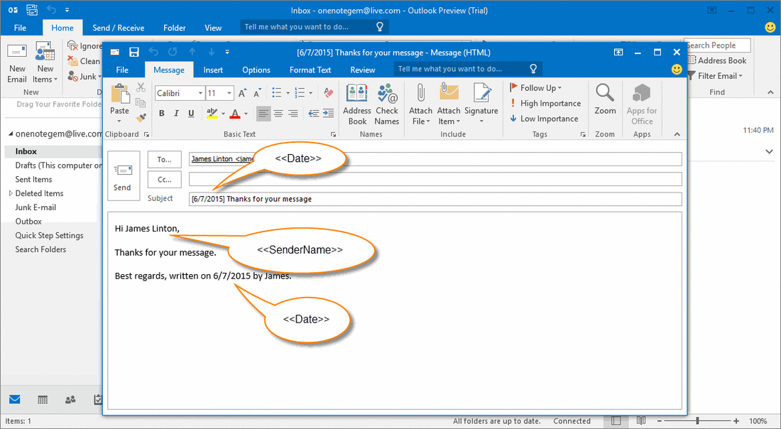 how to create outlook email template with fillable fields