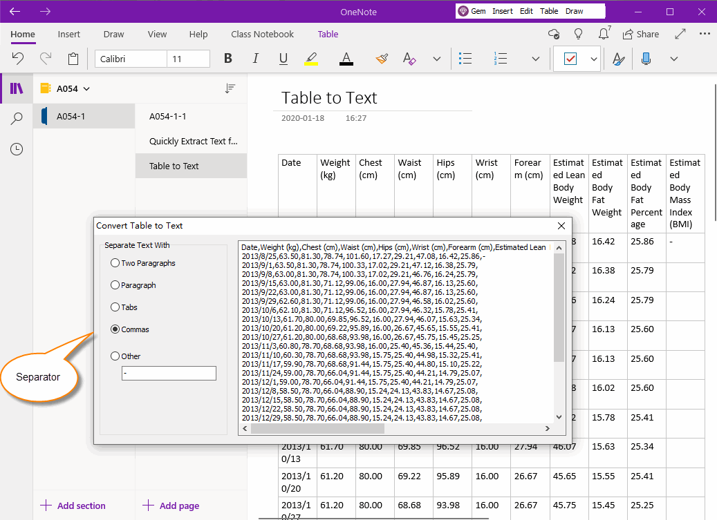 convert to text onenote