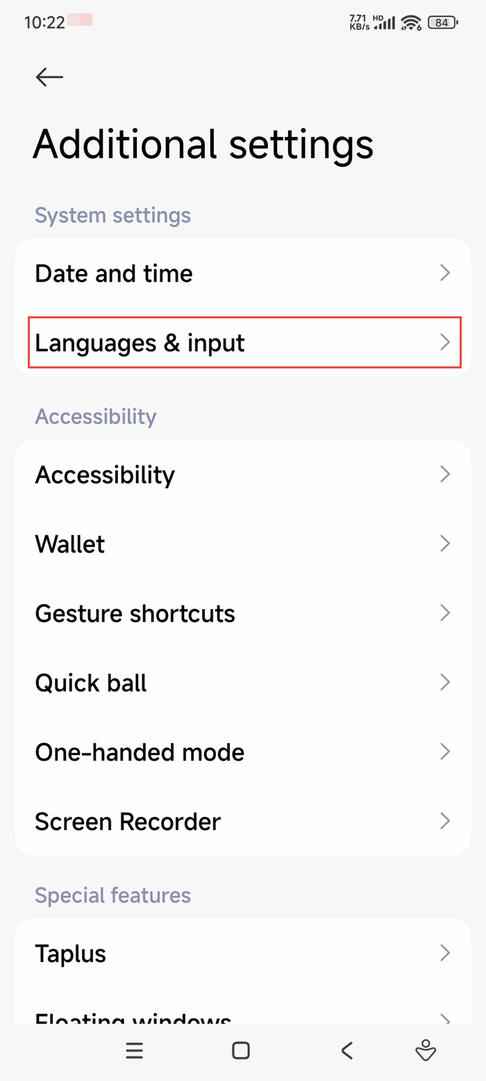 Languages & input