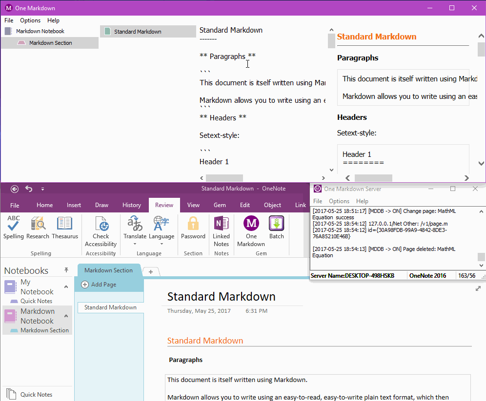 One Markdown -> One Markdown Server -> OneNote